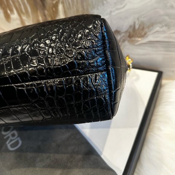 IN STORES  $5200 Tom Ford Black Croc Embossed Leather Carine Large Hobo Bag - Picture 14 of 16